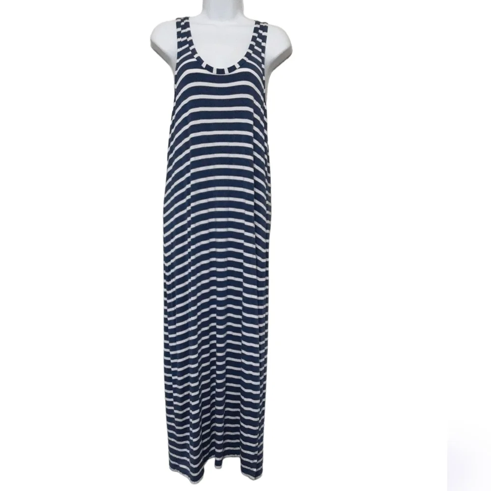 Jcrew women maxi dress stripped bleue casual pull S soft stretchy y2k Vacation